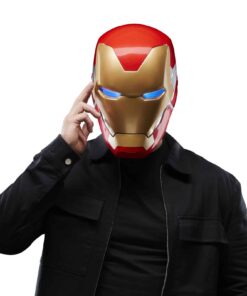 Vista lateral del casco Iron Man Mark LXXXV con acabado metálico premium