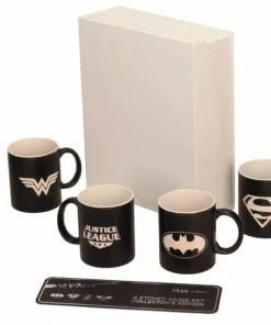 set de tazas liga de la justicia grabado láser edición limitada colección oficial