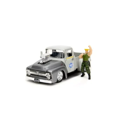Coche coleccionista Ford F100 1956 Jada Toys 1:24 con figura Guile Street Fighter - Imagen 3
