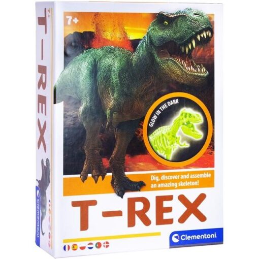 CLEMENTONI KIT DE ARQUEOLOGIA T-REX FIGURA FOSIL BRILLA EN LA OSCURIDAD JUGUETE