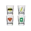 set 4 vasos chupito dc comics vidrio licencia oficial vista frontal
