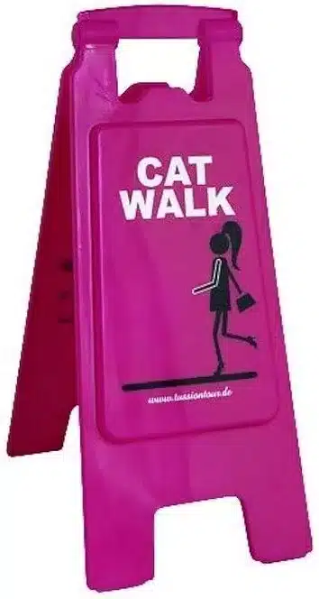 Cartel Letrero de Suelo Rosa Cat Walk señal decorativa precintada.