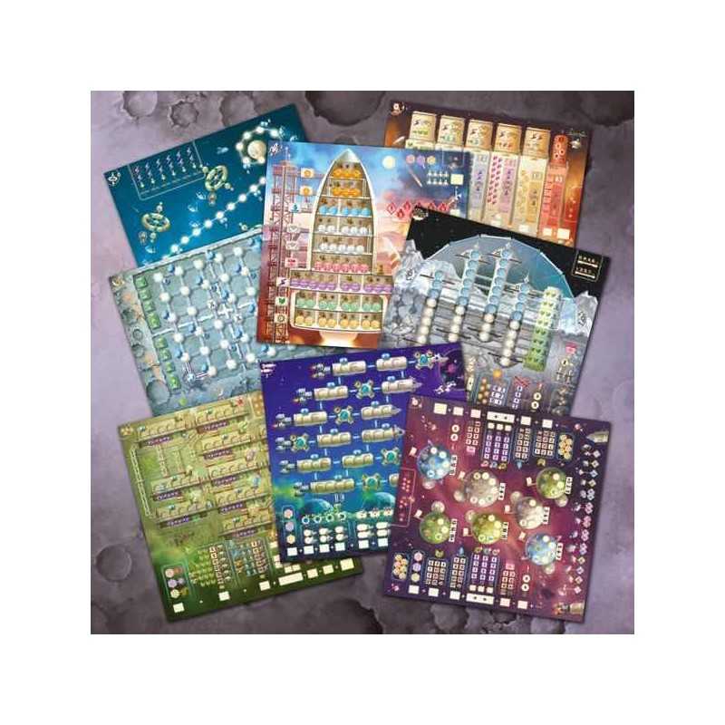 Juego de mesa Welcome to the Moon componentes y tablero.