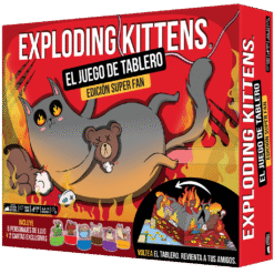 Exploding Kittens Juego de Tablero Edición Super Fan juego de mesa para grupos y familias con humor friki e interacción social.