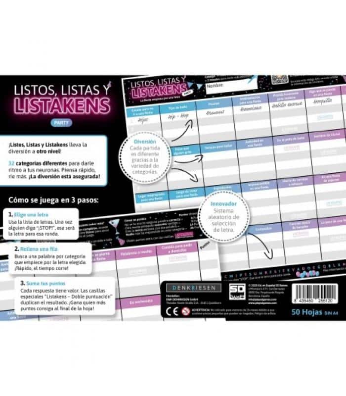 Listos, Listas y Listakens party game ideal para reuniones y noches de juegos en grupo.