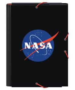 Carpeta NASA Dohe Negra con logo espacial ideal para organizar documentos en estudio y oficina.