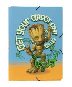Carpeta Groot A4 premium con solapas y banda elástica diseño Marvel ideal para organizar documentos.