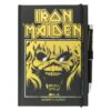 Cuaderno Iron Maiden A5 con bolígrafo proyector y diseño musical ideal para estudio y oficina.