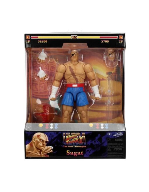 Figura Sagat Street Fighter II 15 cm de Jada Toys ideal para coleccionistas gamer.
