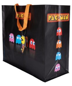 Bolsa Compra Pac-Man reciclada Konix negra reutilizable para compras diarias.