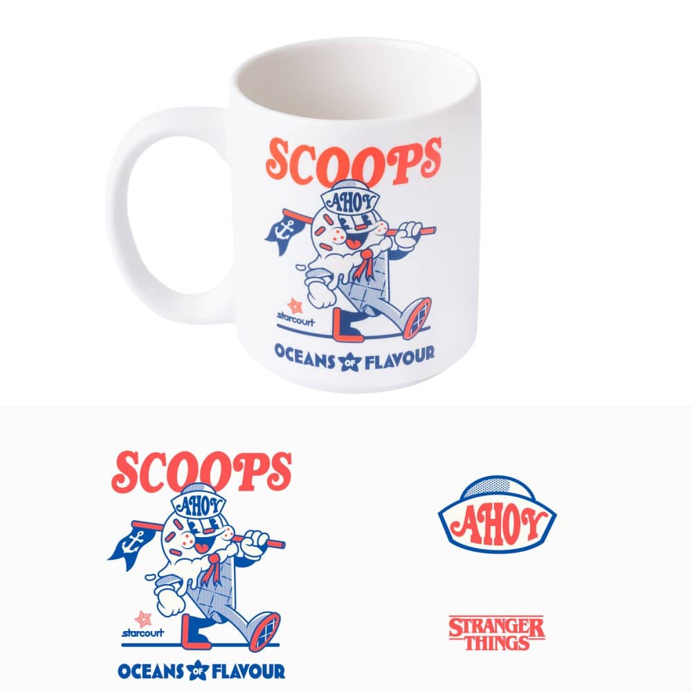 Taza Stranger Things Scoops Ahoy oficial inspirada en la heladería de la serie.