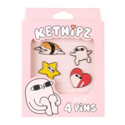 Set de 4 Pins Ketnipz coleccionables con diseños kawaii oficiales.