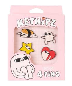 Set de 4 Pins Ketnipz coleccionables con diseños kawaii oficiales.