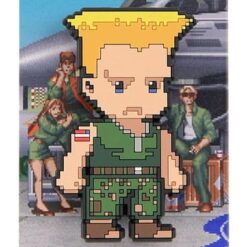 Figura Magnética Guile inspirada en Street Fighter 2 con diseño retro pixel art para decoración gaming y coleccionismo.