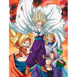 Póster de Vidrio Dragon Ball Z Heroes vs Cell con acabado premium sobre cristal y espectacular diseño inspirado en la saga de Cell.