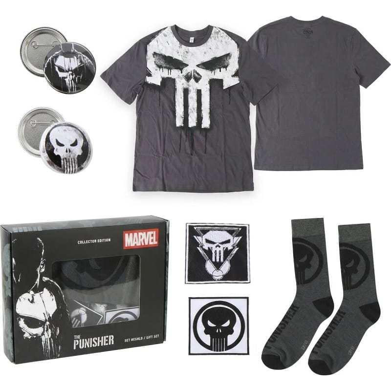set the punisher marvel camiseta chapas parches calcetines
